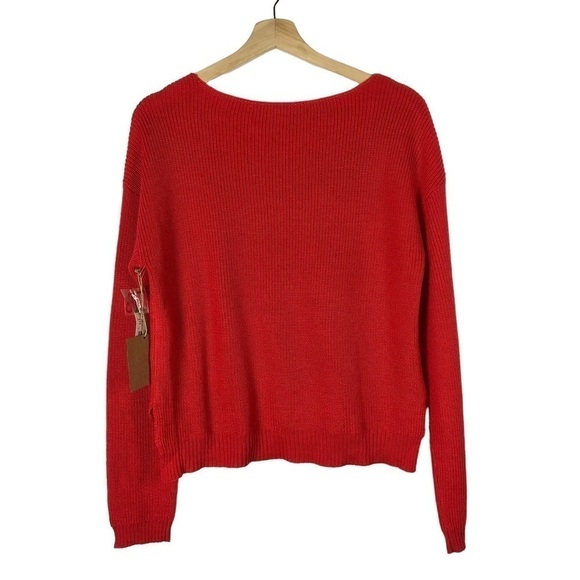 Rachel Roy Red Wide Round Neck Pocket Front Knit Sweater L - Picture 2 of 4